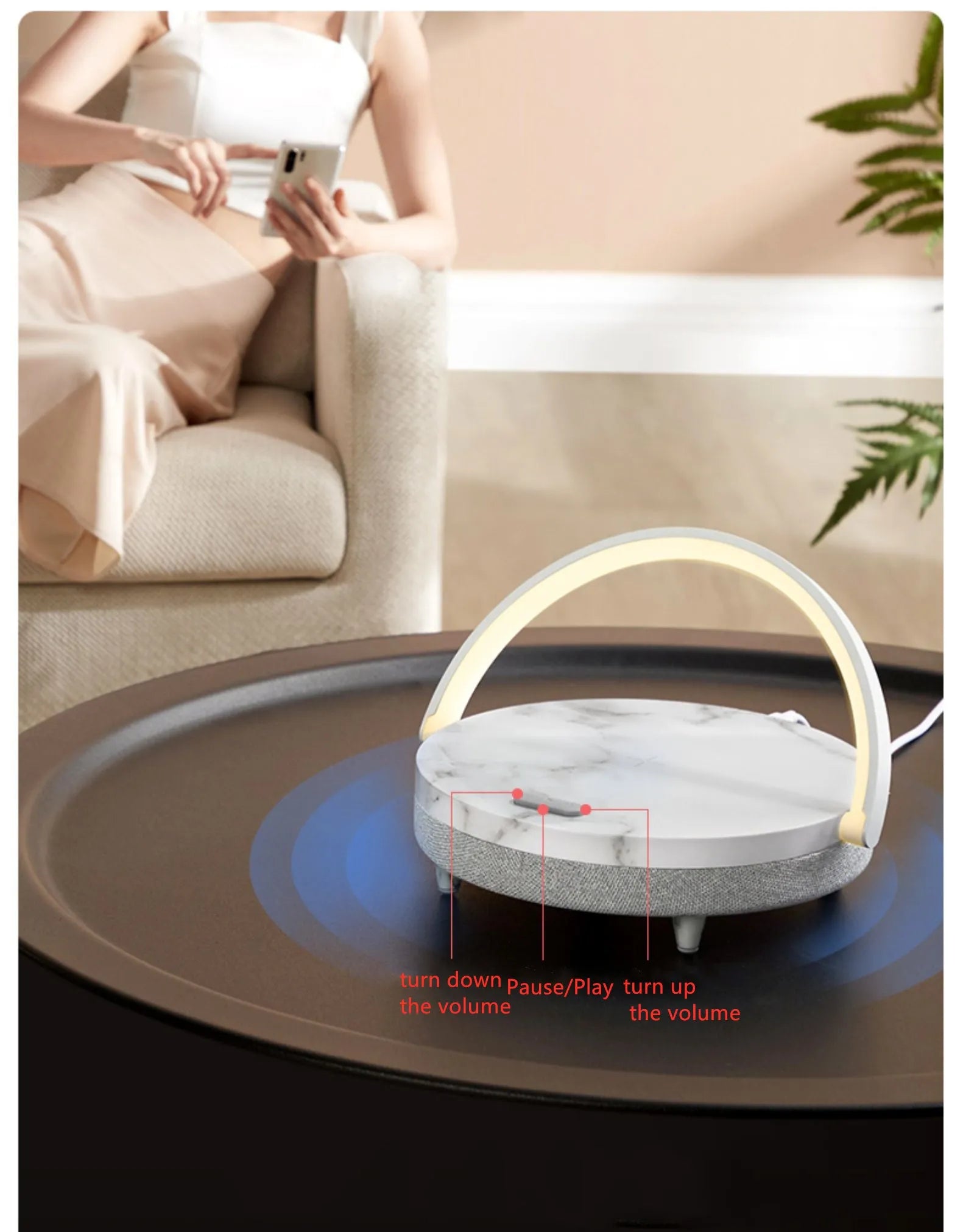 Multi-function wireless charging night light with touch control, ABS/PP body, marbling finish