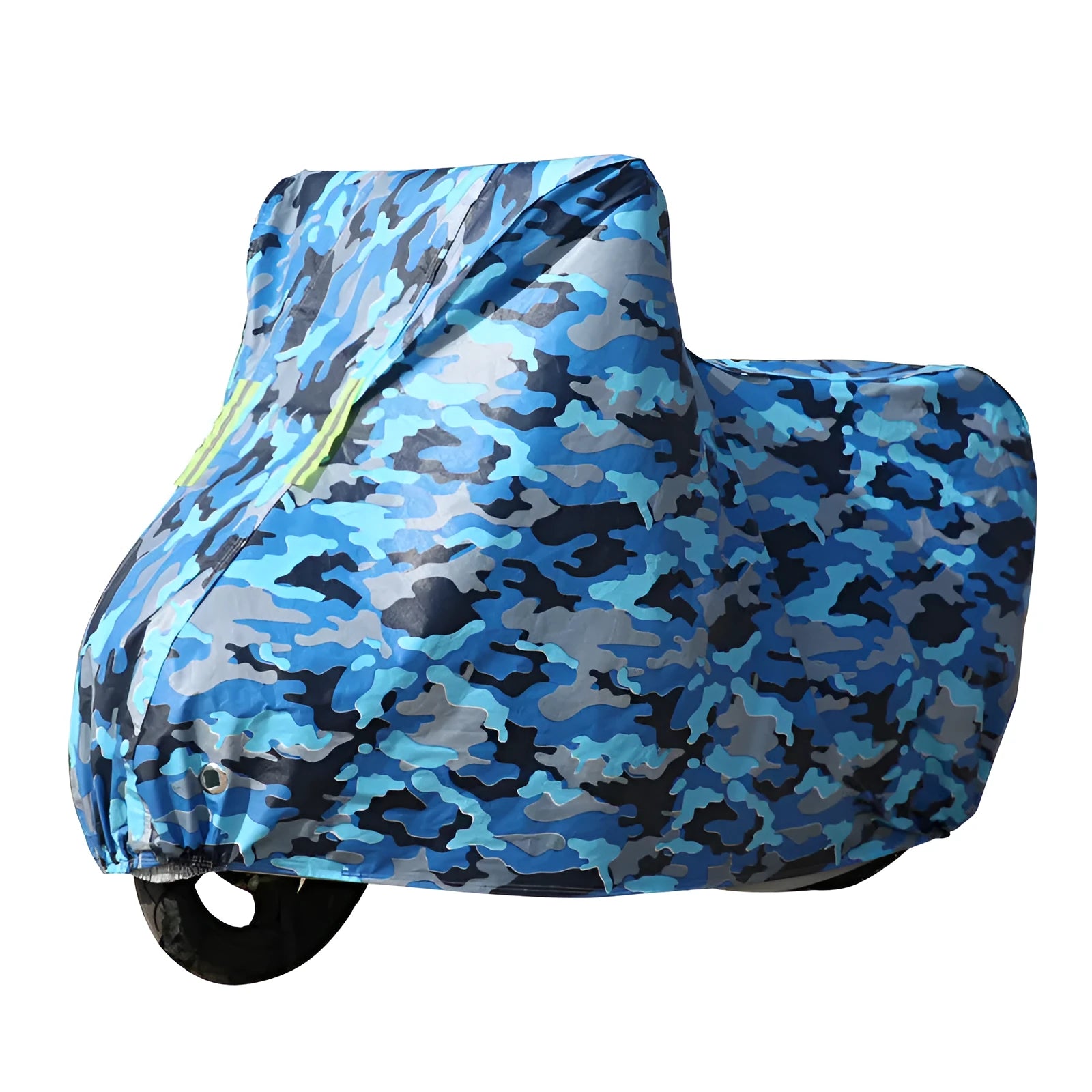 Motorcycle cover in nylon cloth, size M, shown in blue colour on a motorcycle