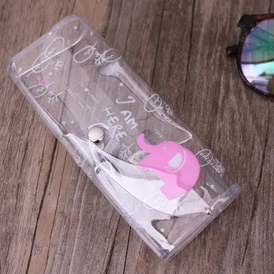 Transparent PVC glasses storage box with cartoon bear design, 15cm long, for spectacle protection