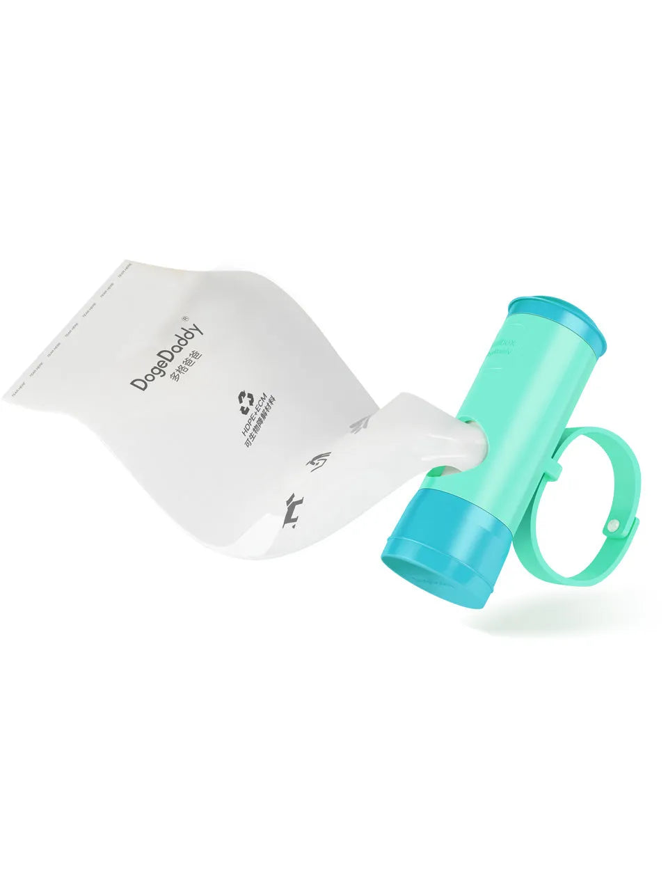 Portable pet toilet dispenser with 120 poop bags, silicone tape, 43g tank, 43mm x 47mm x 121mm, pink yellow or green