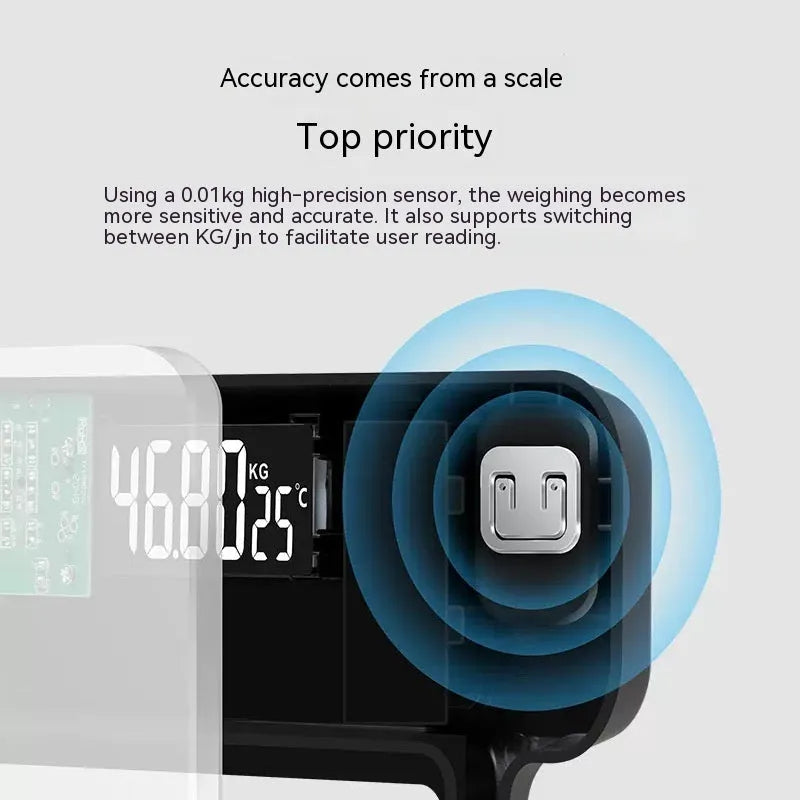 Electronic body weight scale with USB charging in choice of black, rose red or white colour