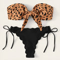 Women's split swimwear bikini set in leopard print with nylon and polyester fabric, available in sizes S M L XL
