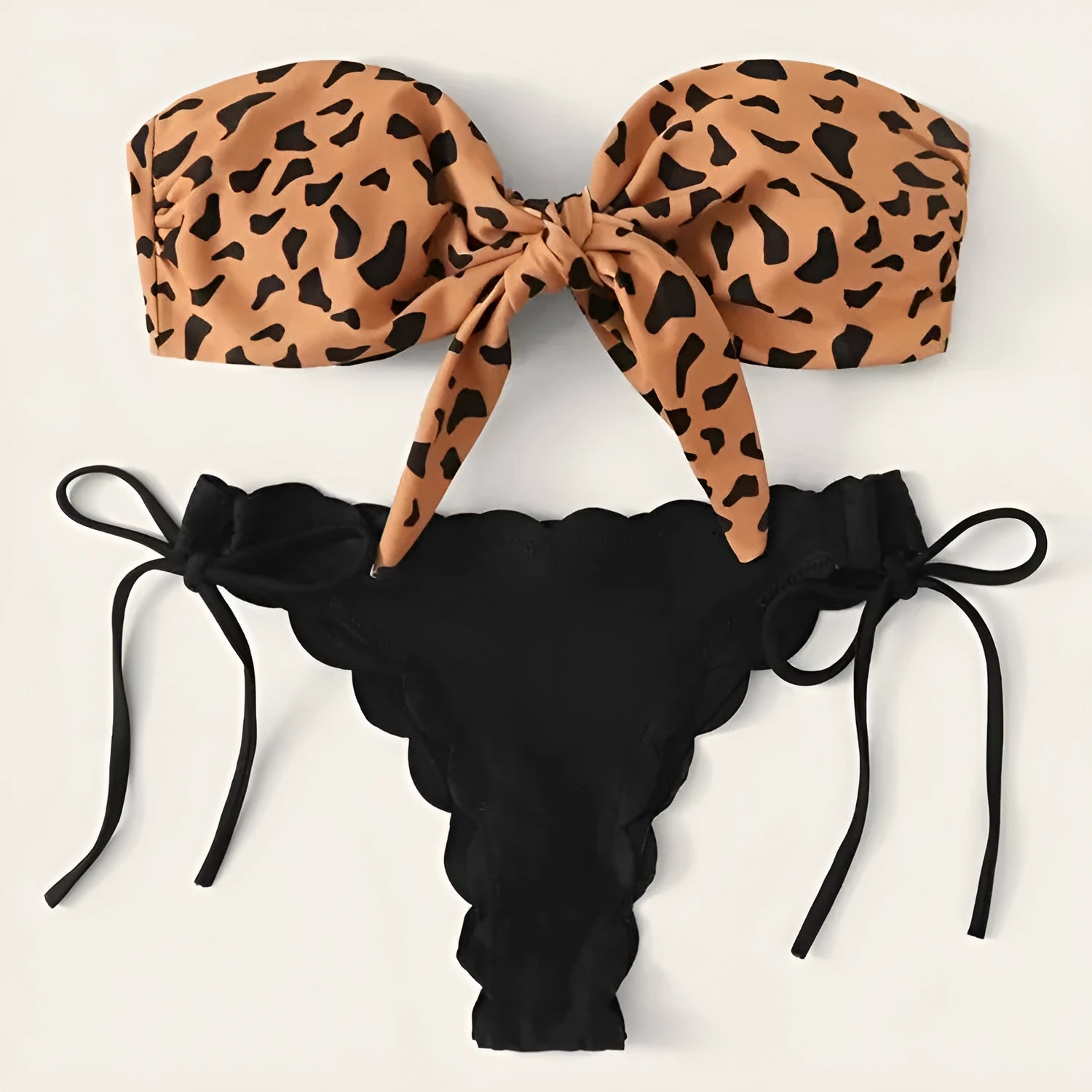 Women's split swimwear bikini set in leopard print with nylon and polyester fabric, available in sizes S M L XL