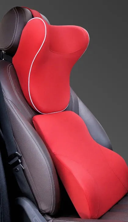 Grey car headrest and lumbar support memory foam cushion set with breathable fabric cover