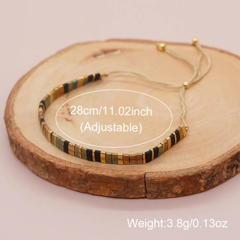 Hand-woven glass bracelet with retro geometric beaded design, style TL-B23091803B