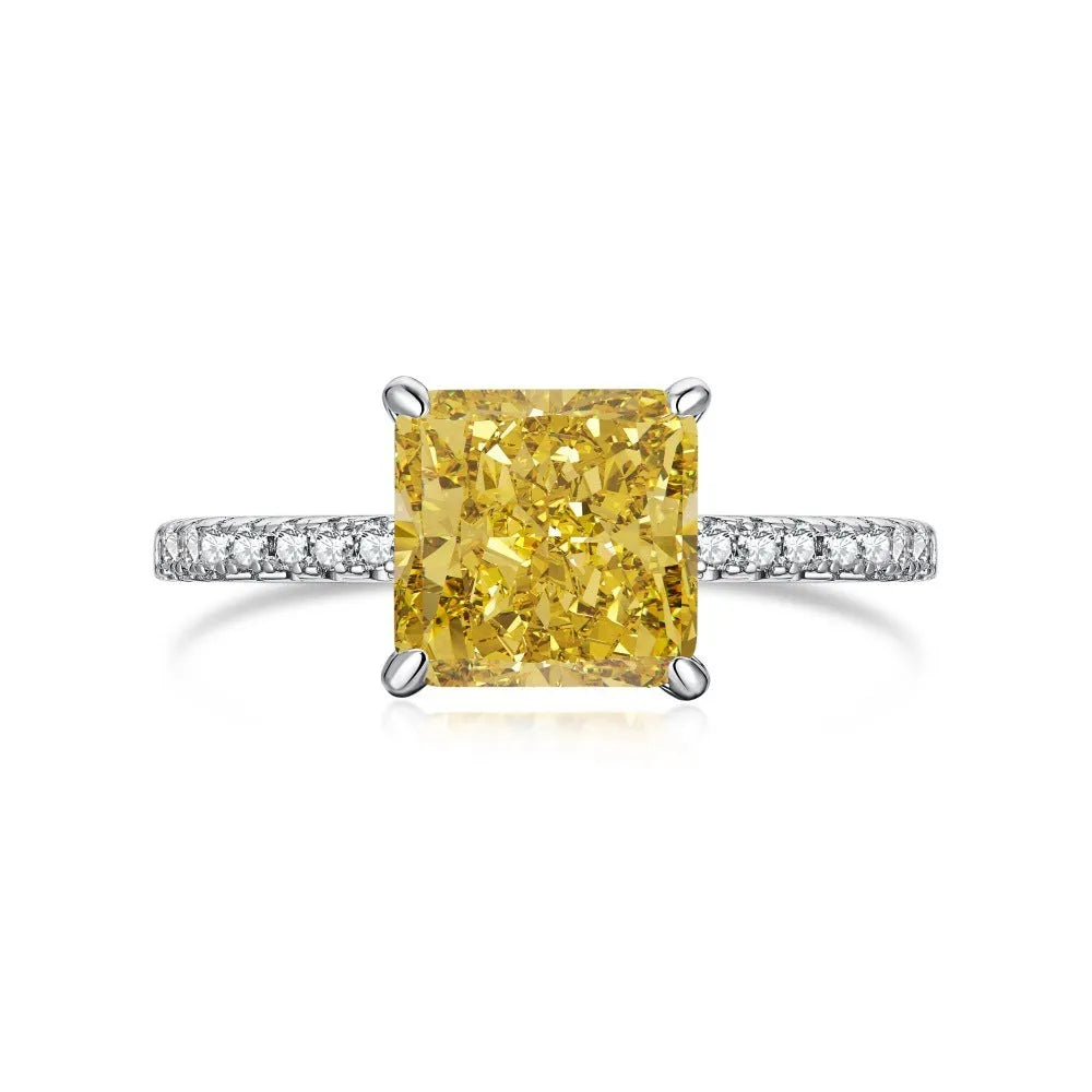 Sterling silver cube sugar ring with ice flower cut zircon, geometric quadrilateral design, women's sizes 5 to 9