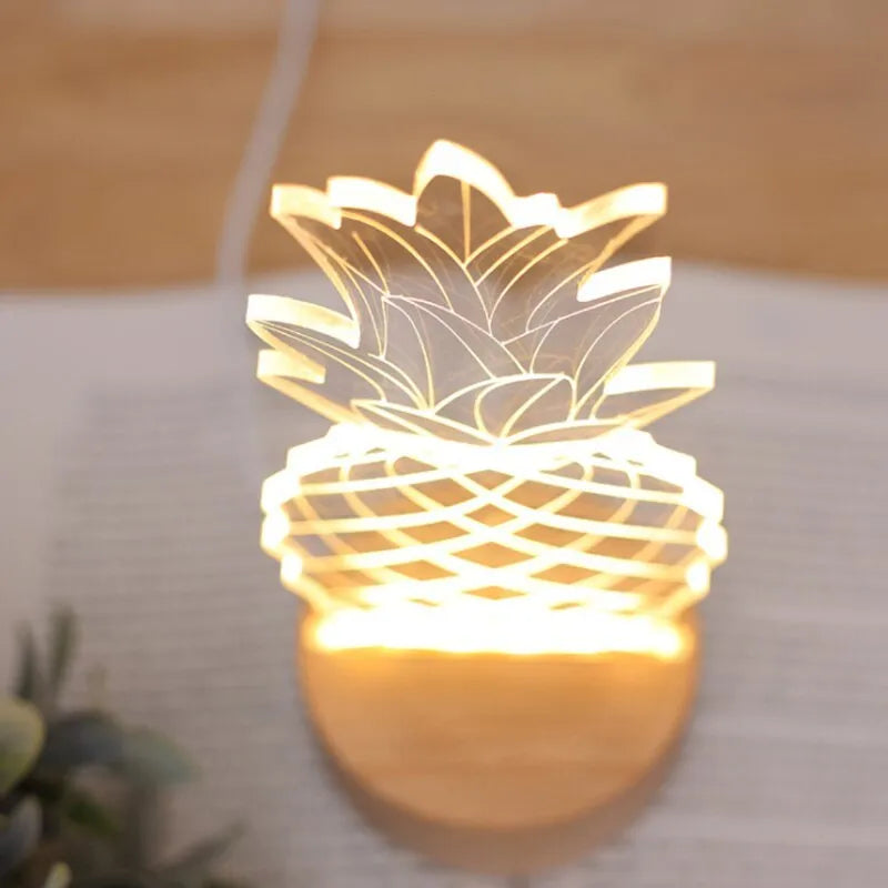 Cartoon pineapple-shaped wooden and acrylic night light with a dimmer switch.