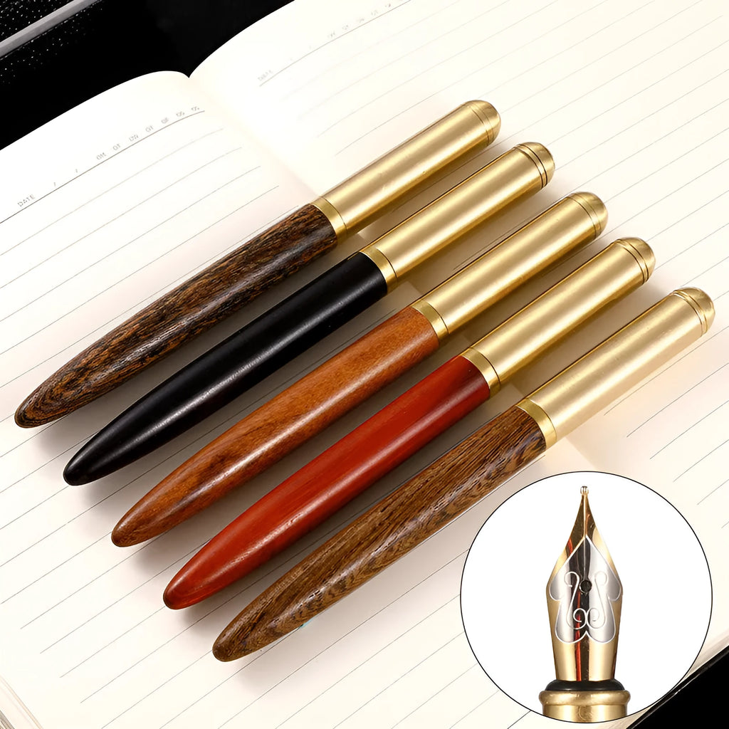 Business fountain pen with stainless steel 0.7mm nib and rotary ink absorption in wood finish
