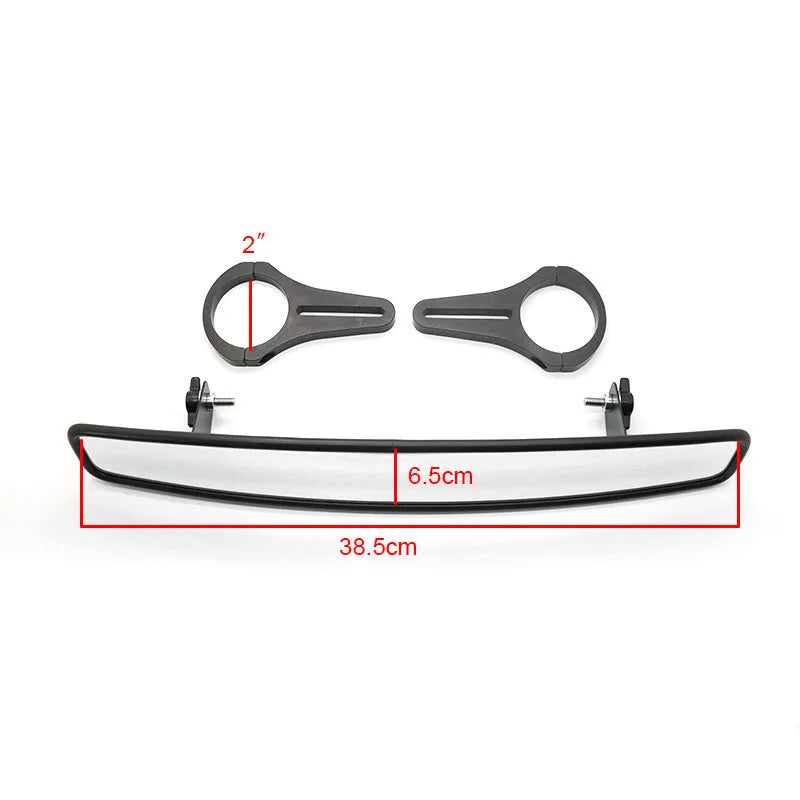 Black off-road wide-angle rearview mirror mounted on Polaris RZR roll cage