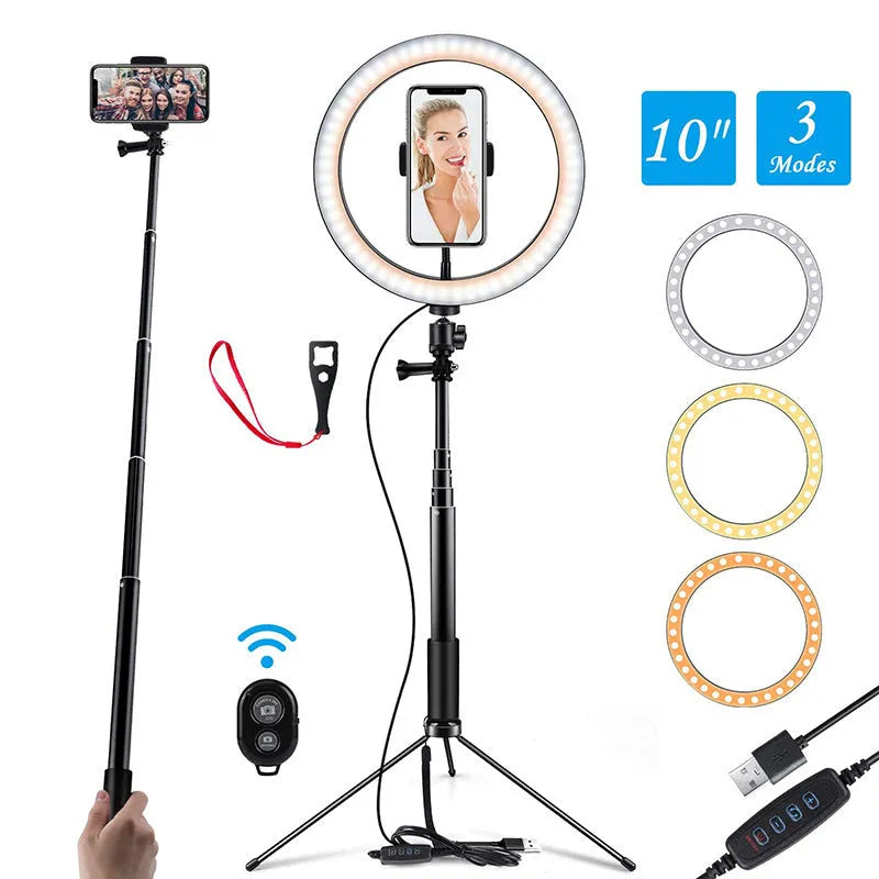 Black aluminium alloy selfie stick tripod with 5 sections collapsed to 45cm height with smartphone clamp