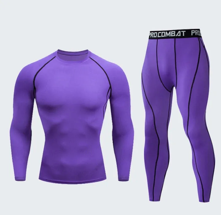 Men's fitness set long-sleeved top and compression tights quick-dry milk silk spandex tight fit round neck
