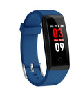 Colour screen smart bracelet with OLED display showing fitness metrics, available in black, blue, or violet