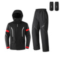 Motorcycle rainproof suit set with jacket and trousers in black for outdoor activities