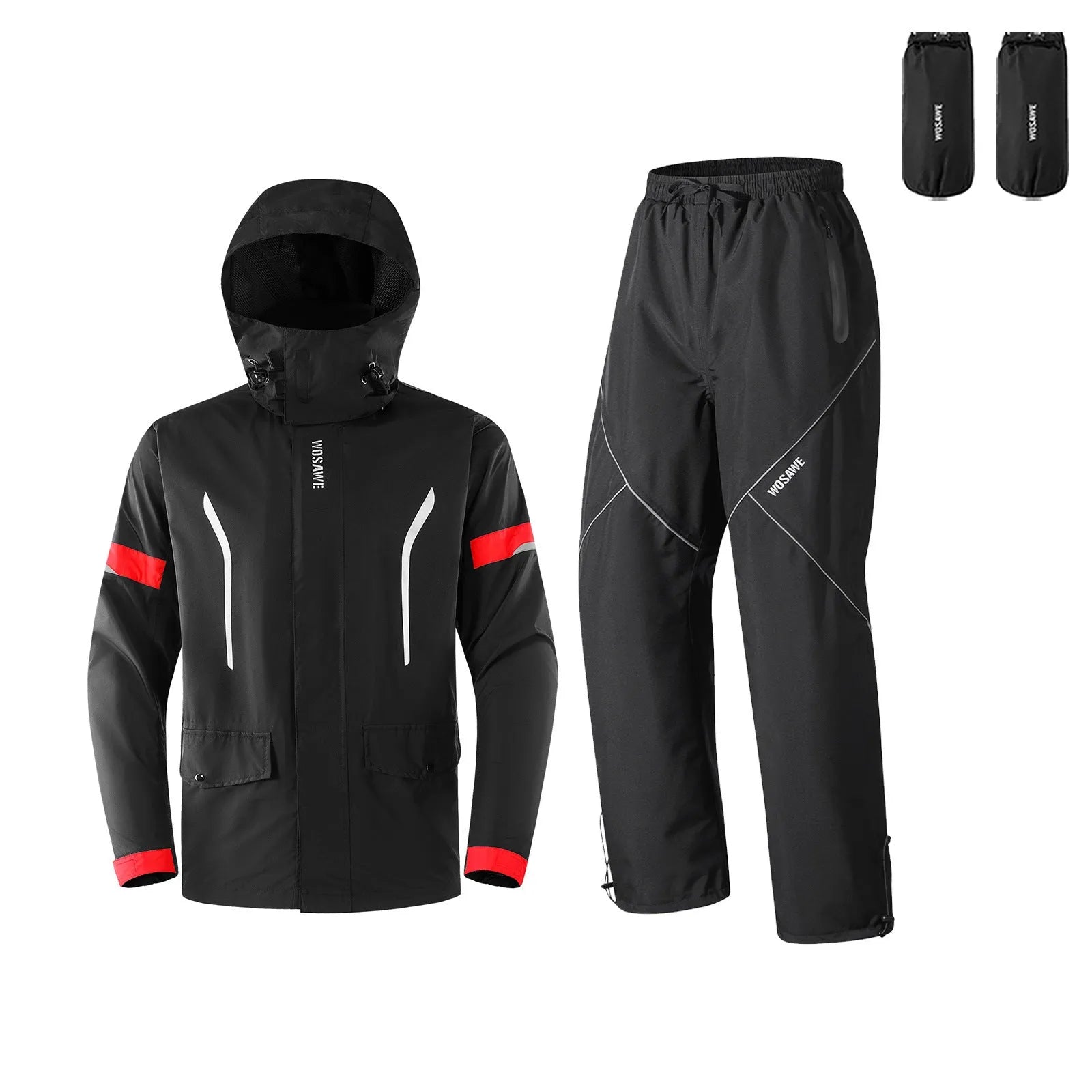 Motorcycle rainproof suit set with jacket and trousers in black for outdoor activities