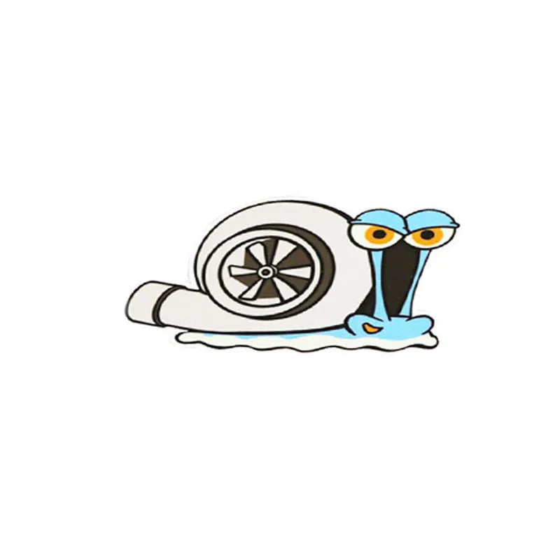 Reflective cartoon snail design car sticker measuring 12 by 8 centimetres.