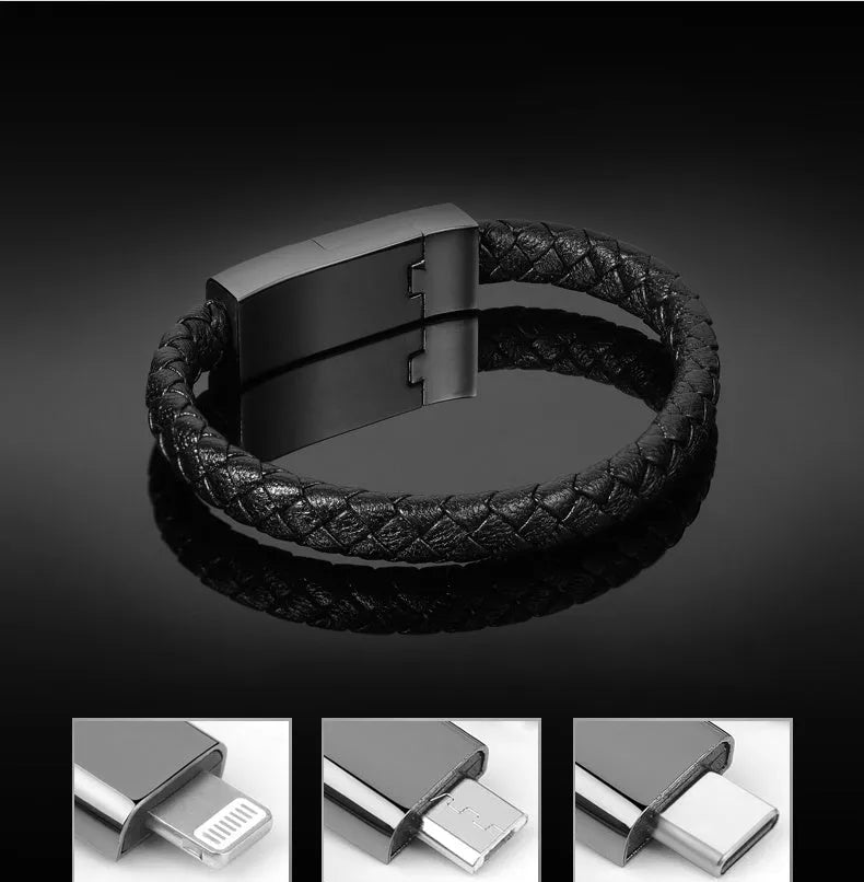 Brown bracelet charging cable with Mini USB connector and gift box packaging
