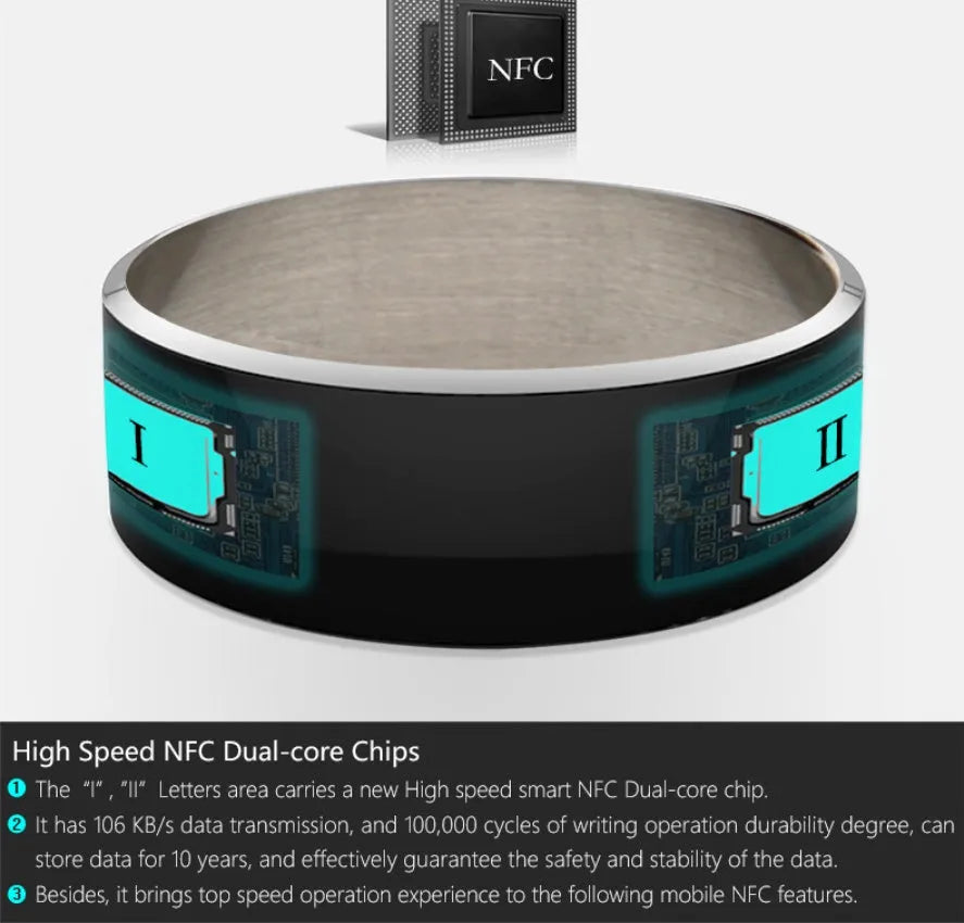 R3F Smart Ring NFC wearable with digital business card functionality in glazed black finish
