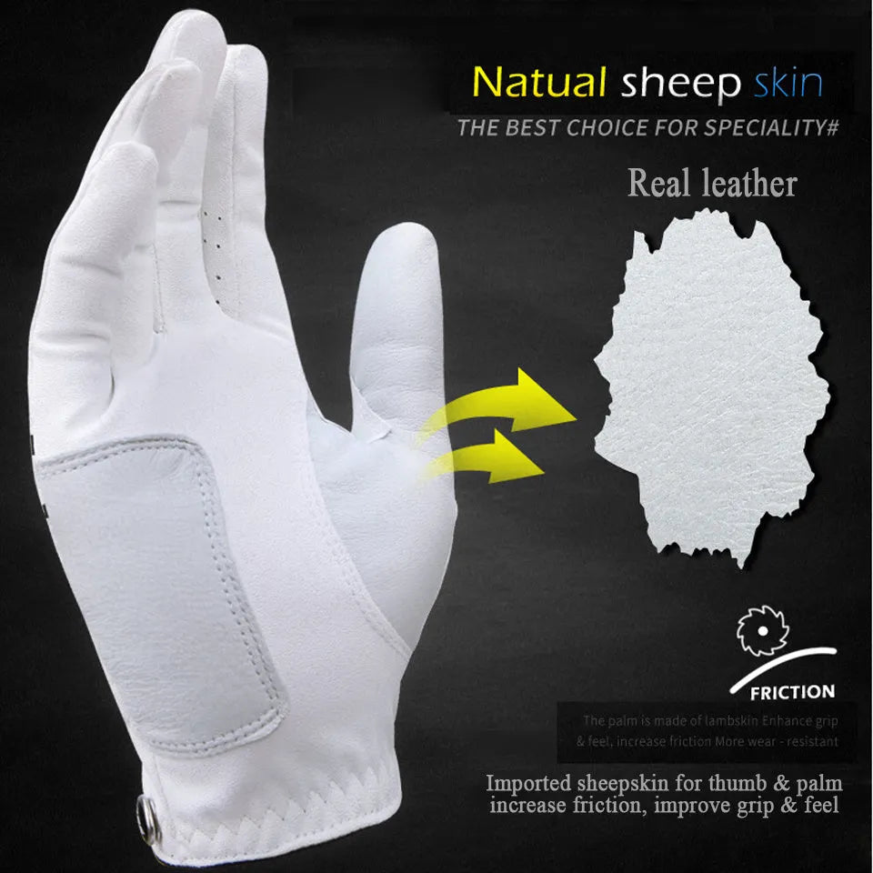 Men's real sheepskin leather golf glove with anti-skid particles, size 23, left hand, on green grass