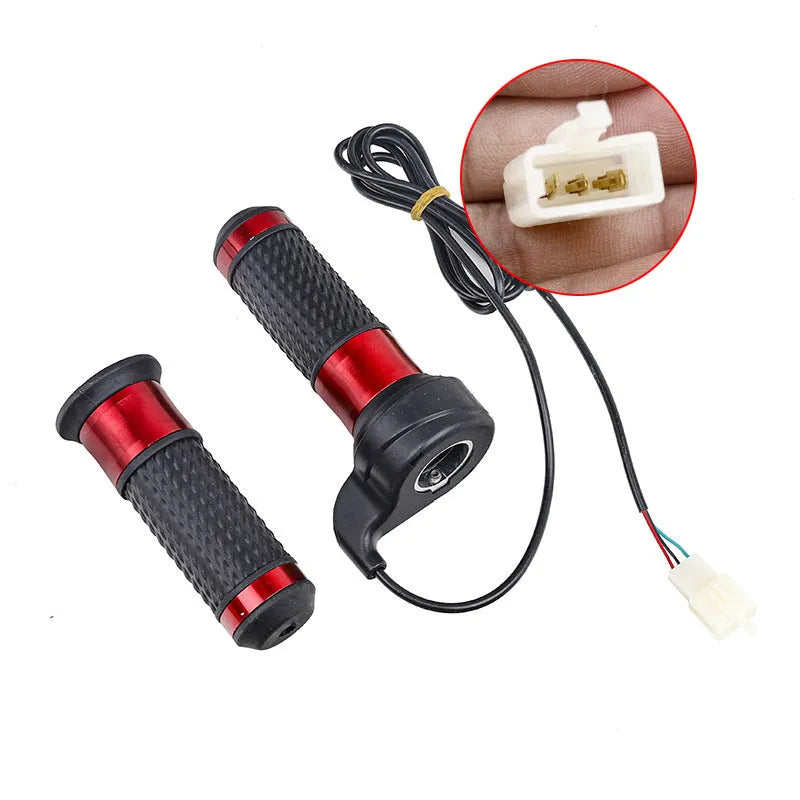 Three-speed rotating plastic handle for three-wheel electric vehicle acceleration control, with 3-wire plug connector.