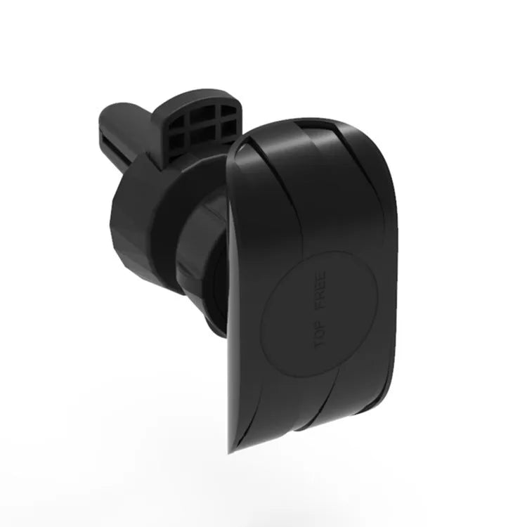 Matte black car phone holder clipped to vehicle air vent holding smartphone