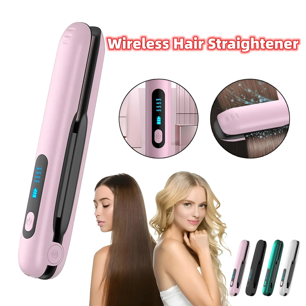 Wireless hair straightener flat iron in black with 28mm heating plate and LED temperature display