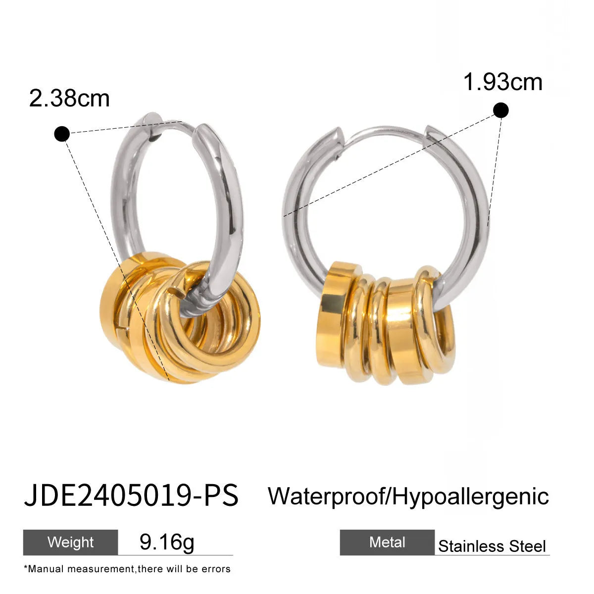 Stainless steel electroplated earrings in INS style, available in two colour options.
