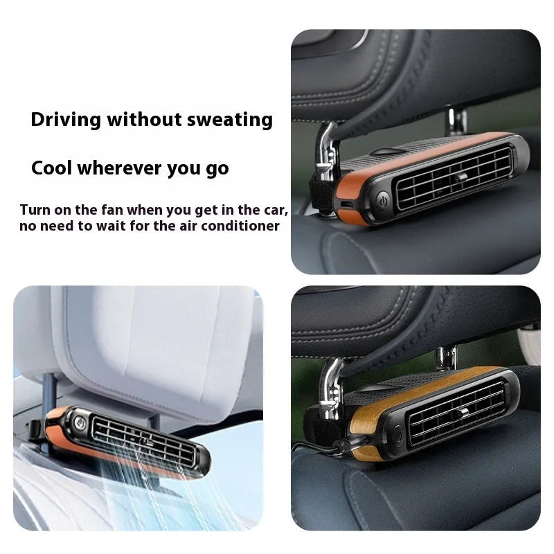 USB car fan with brushless motor and no-blade design, three speeds, in black colour