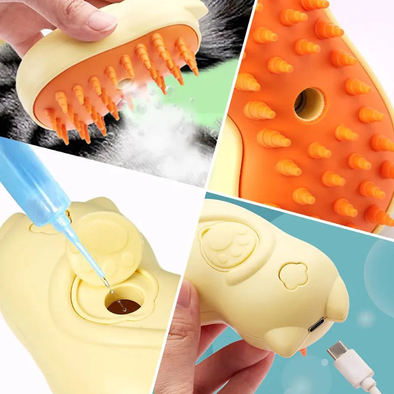 3-in-1 steamy pet grooming brush with self-cleaning steam function for cats and dogs