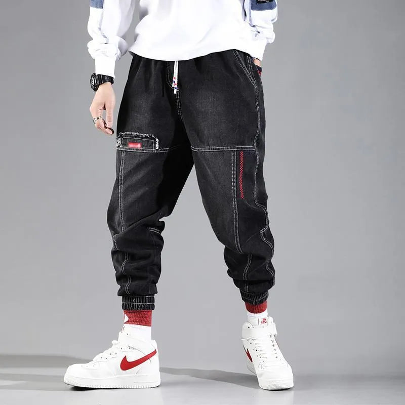 Men's loose straight denim jeans with mid-rise waist and velvet lining in light blue colour