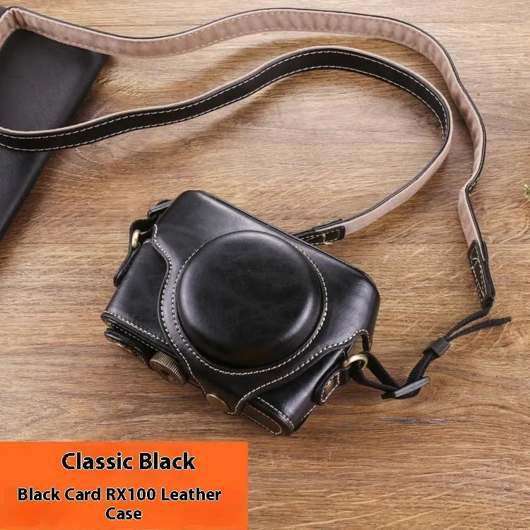 Imitation leather crossbody card camera bag in black with wear-resistant anti-seismic protection for home storage