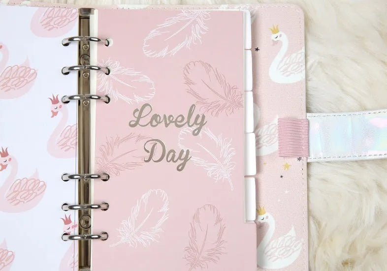 Six A6 separator pages with gold foil backing and colour printing for notebook organisation