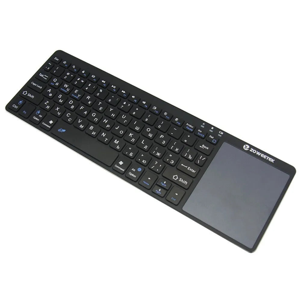 Zoweetek k12bt-1 mini wireless Bluetooth keyboard with touchpad and Russian English Spanish keys, aluminium steel cover, 80 keys