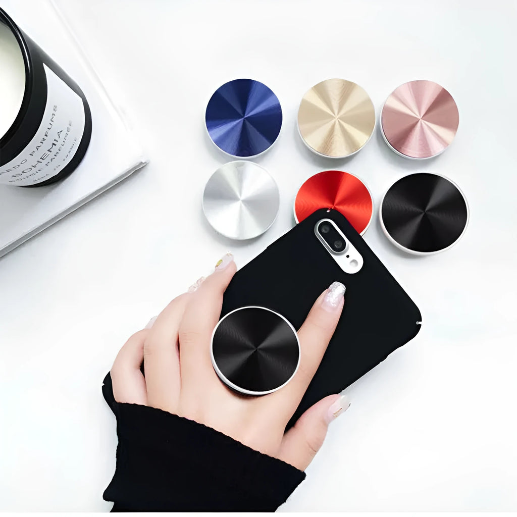 Colourful silicone phone ring stand and extension grip for mobile devices in silver colour