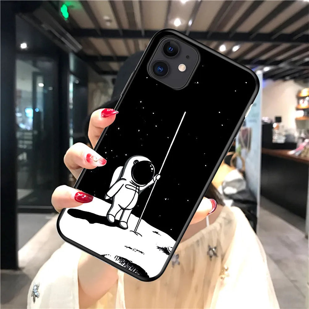 Astronaut starry sky TPU phone case with painted geometric design for iPhone models