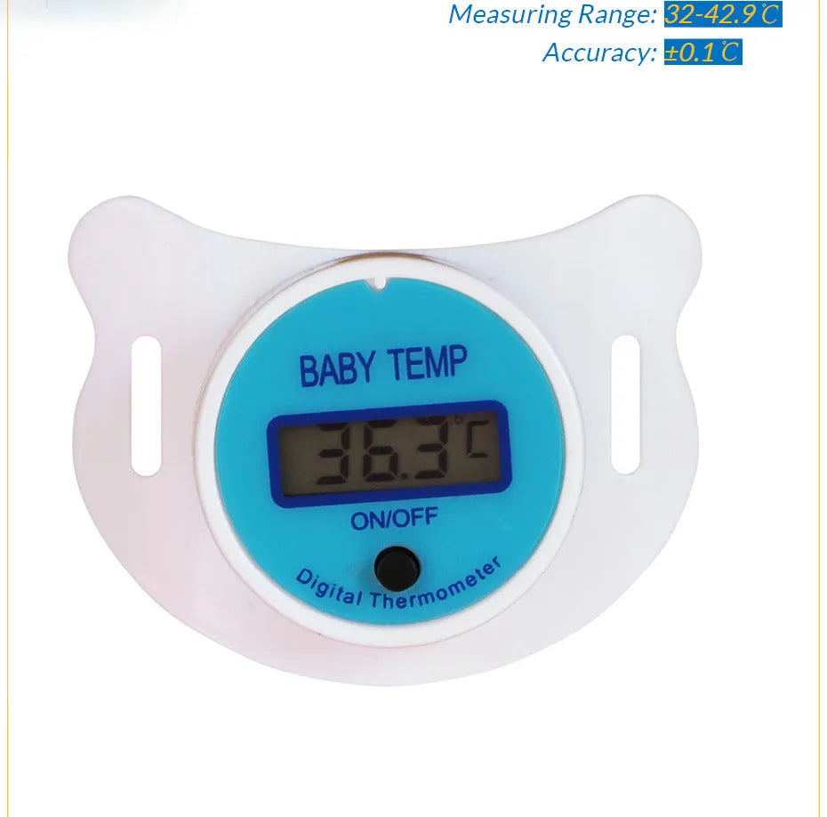 Baby pacifier digital thermometer for infants in blue and pink colour options