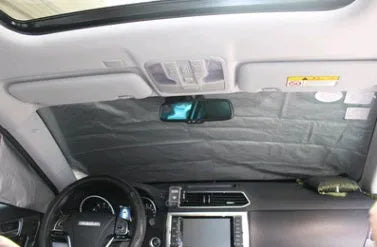 Magnetic car windshield snow cover 210x120cm, black polyester umbrella cloth with silver back, magnets and ear clips