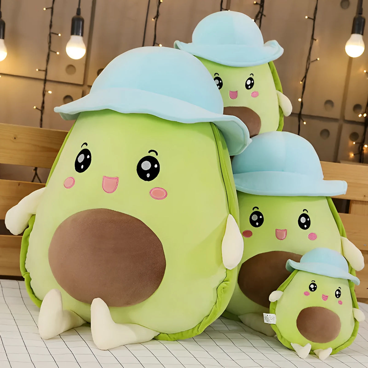 Green avocado plush toy with short plush fabric, available in 30cm to 80cm sizes