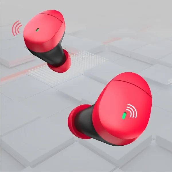 Flame red Qualcomm TWS 3040 Bluetooth 5.2 wireless headphones with earplug design