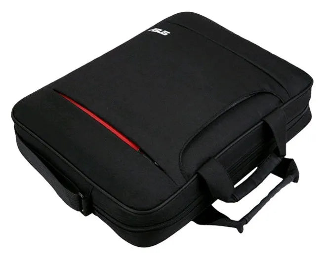Black waterproof polyester laptop bag with diagonal shoulder strap, suitable for 15.6-inch laptops