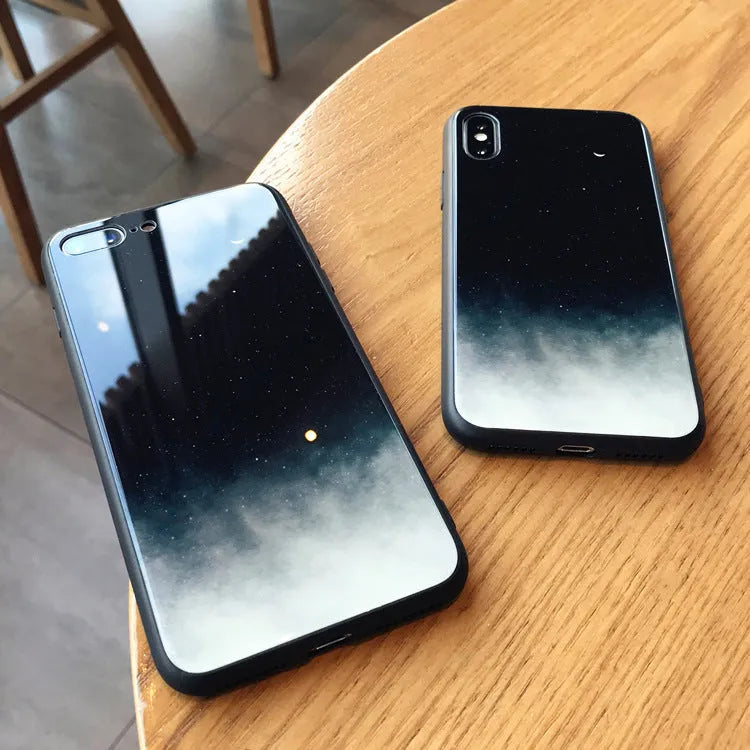 Star Sky tempered glass phone case cover with silicone frame, glossy back, fits iPhone models