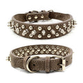 Adjustable PU rivet dog collar in multiple sizes from XS to XL, shown in black with silver rivets, on white background.