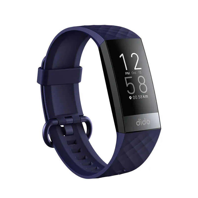 Y6 Black smart health bracelet with 1.1-inch screen on a wrist, showing blood pressure and heart rate data display.
