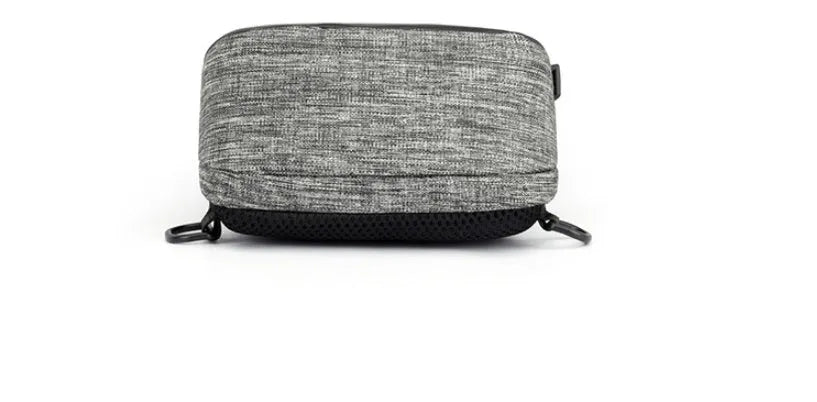 Dark blue Oxford cloth chest bag with adjustable strap, worn across the chest, showing front zipper and square shape.