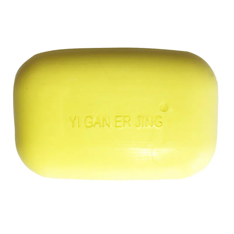 YIGANERJING sulfur soap in yellow colour with Dead Sea minerals, olive oil and aloe vera for acne and eczema skin cleansing