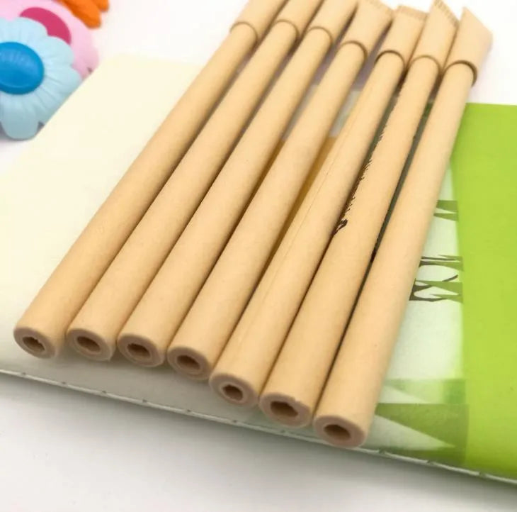 Eco-friendly paper tube pen QH-6030 with Kraft paper barrel and bullet 1.0mm tip on white background