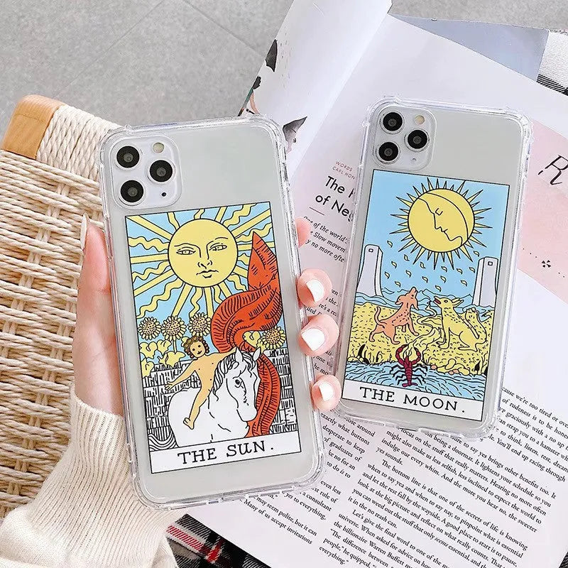 Creative Mythology Comic iPhone case with retro cartoon graffiti design in sun or moon colour