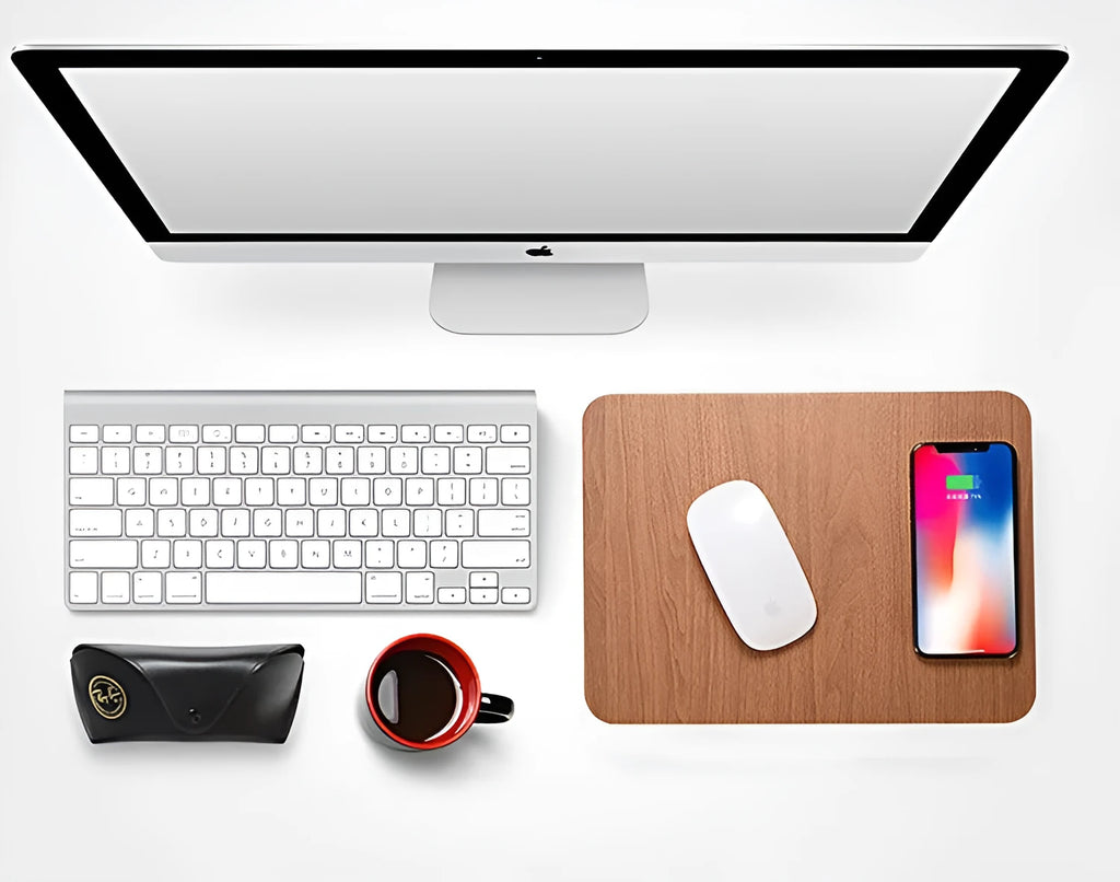 Wooden wireless charger in Black or Brown, ABS and PU leather, Qi 1.1, 5W or 10W