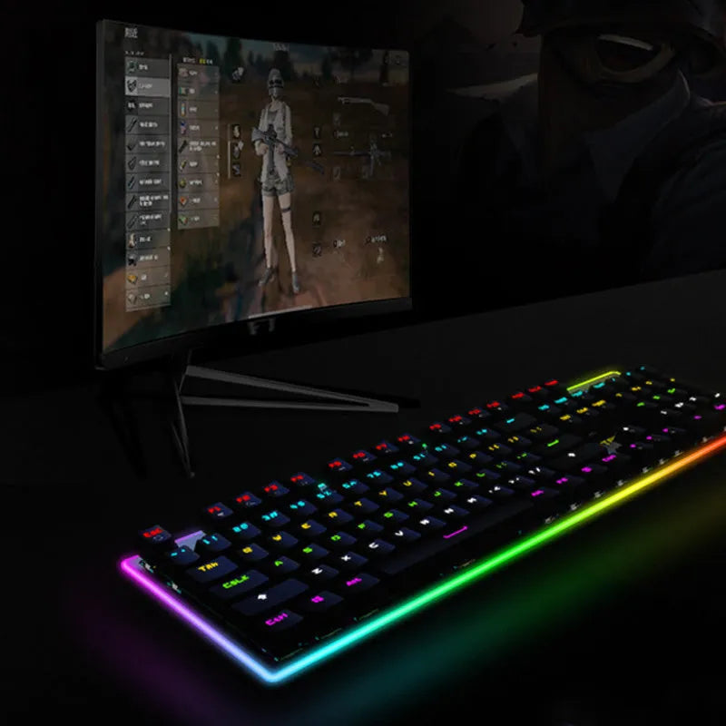 Real wired mechanical keyboard with RGB backlight, 104 keys, metal frame, USB cable