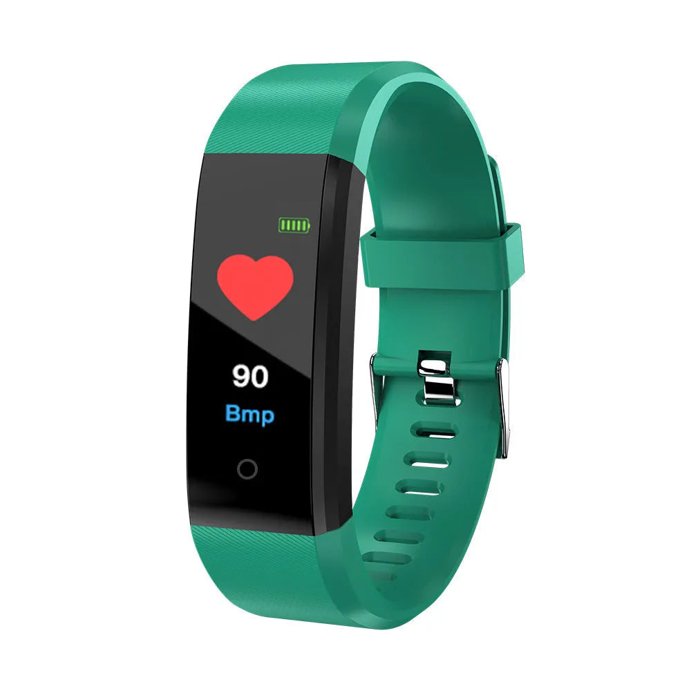 Smart wristband fitness tracker with 0.96in colour LED screen, heart rate monitor, TPU band, available in Black, Blue, Green, Purple and Red.