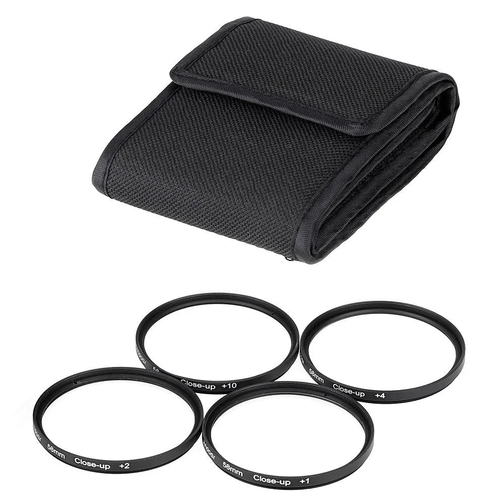 Close-up lenses four-piece set for SLR cameras with nylon bag, various sizes 40.5mm to 82mm